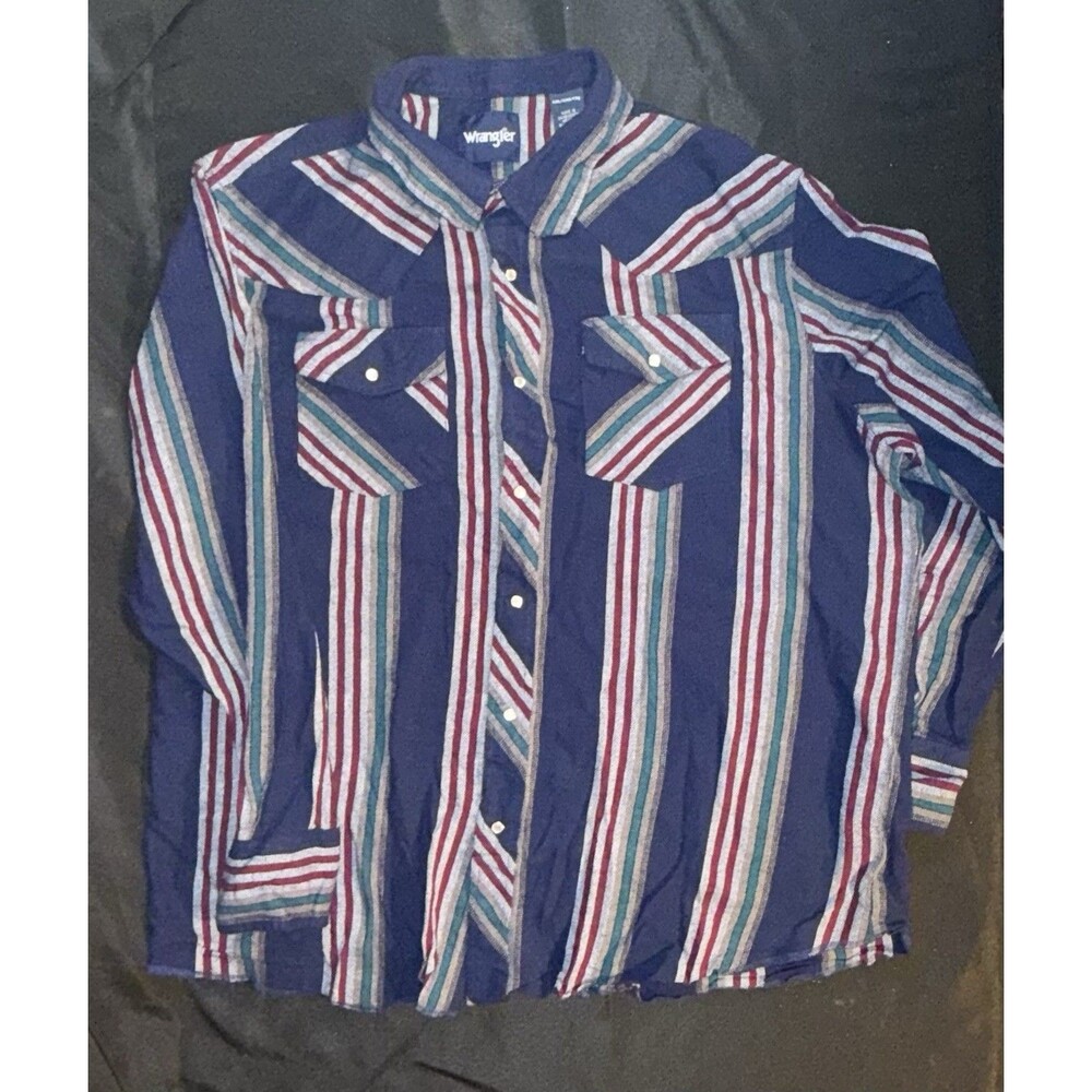 Wrangler Men’s XXL Western Pearl Snap Shirt Blue Serape Stripe 100% Cotton